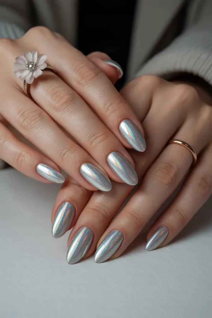 12. Silver Holographic Winter Nails