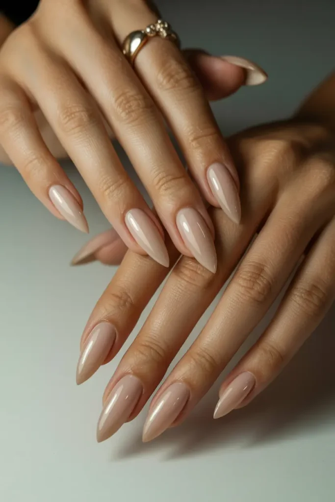 13. Almond Shaped Hailey Bieber Glazed Nails