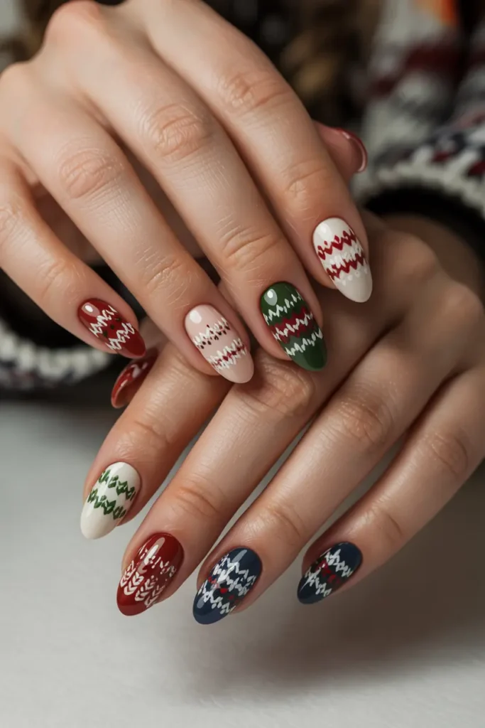 13. Fair Isle Pattern Nail Art