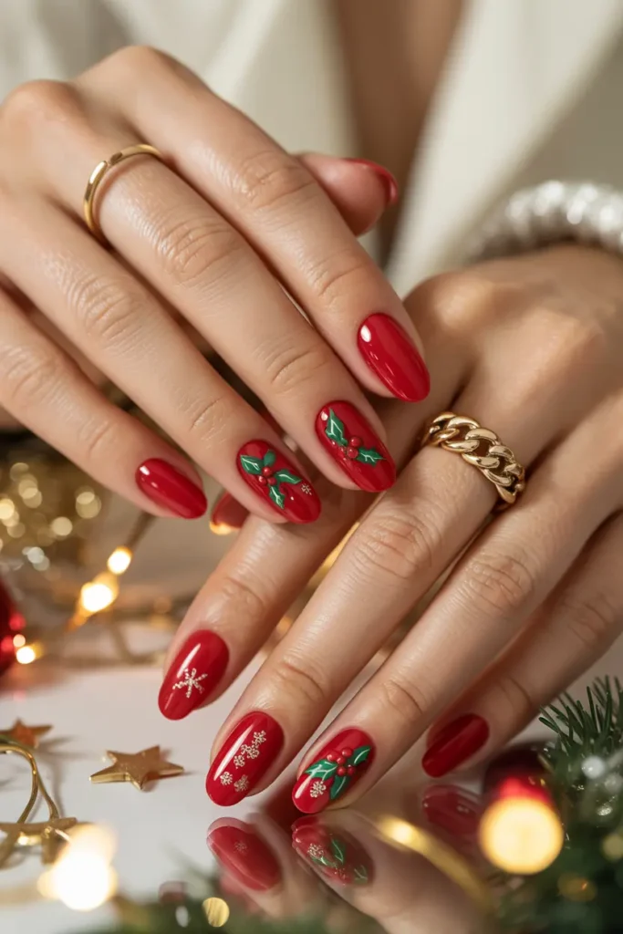 14. Holly Berry Red Nails