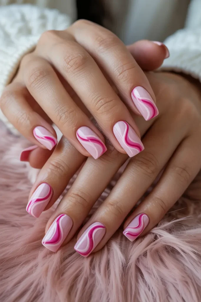 14. Pink Swirl Nail Design