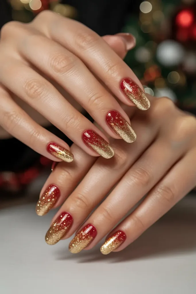 15. Festive Ombre Glitter Nails