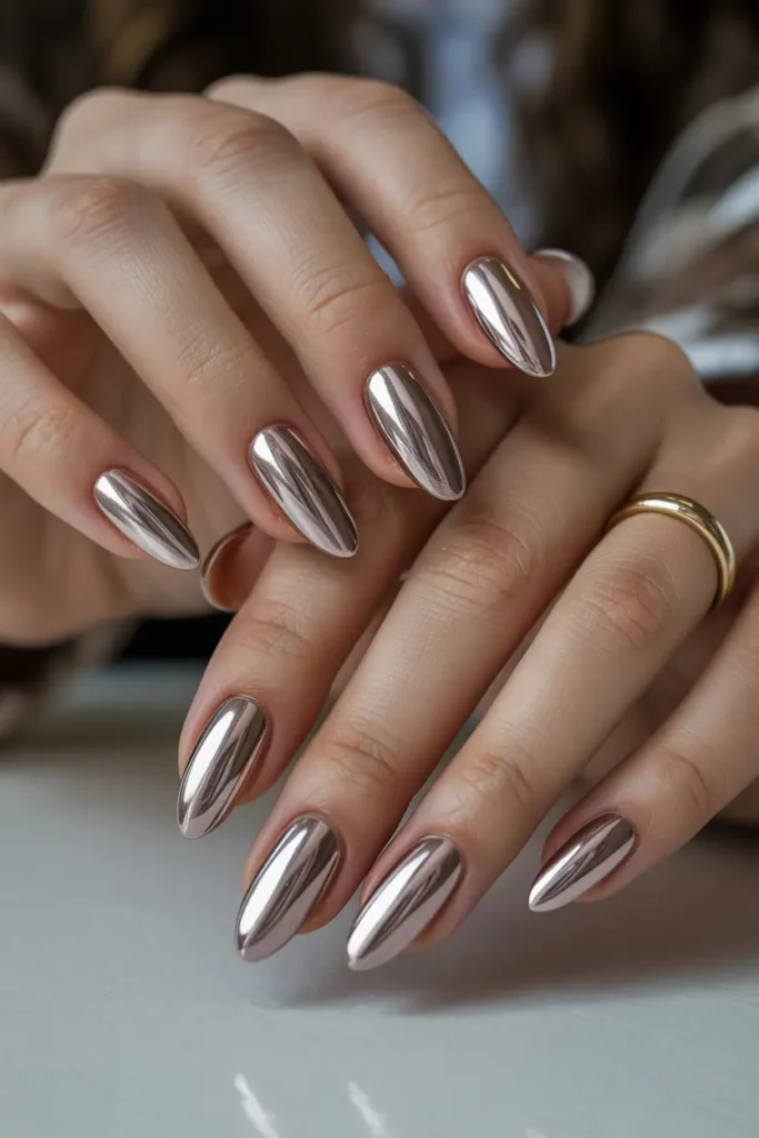 2. Chrome Almond Nails