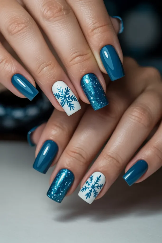 2. Snowflake Accent Nails