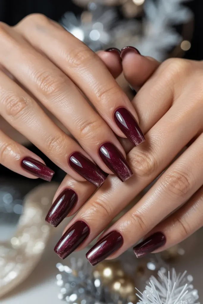2. Velvet Burgundy Cat Eye Nails