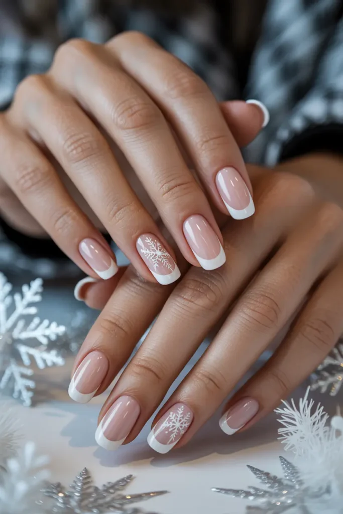 3. Snowflake French Tip Nails