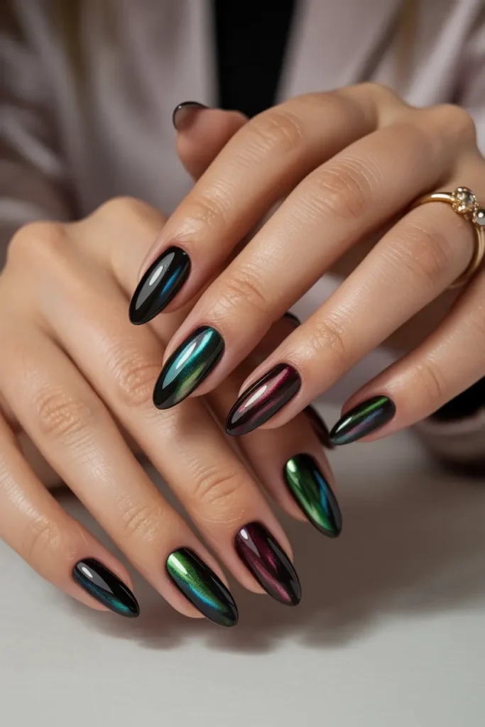 4. Almond Shaped Cat Eye Nails