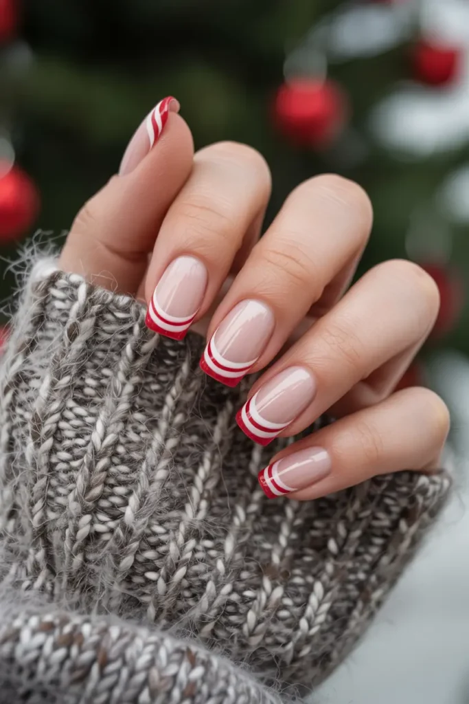 4. Candy Cane French Tips