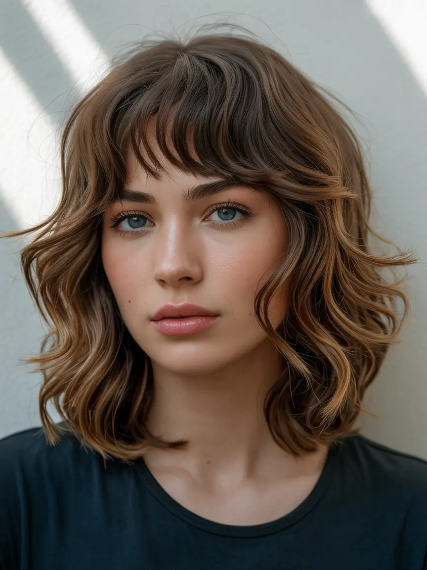 5.textured wolf cut with bangs