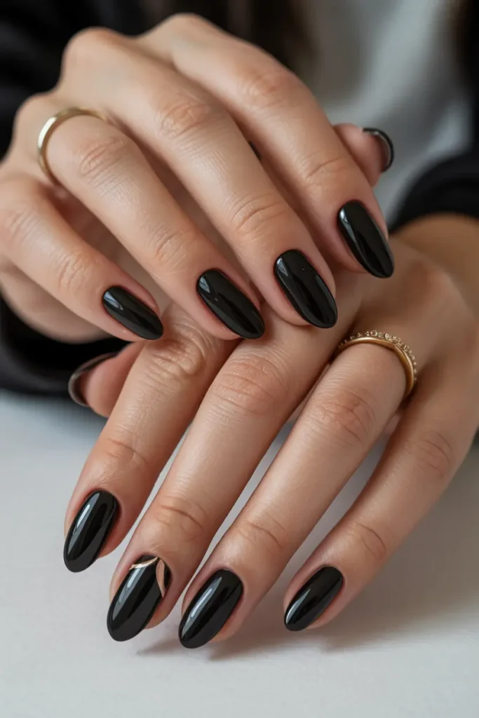 6. Black Almond Minimalist Nails