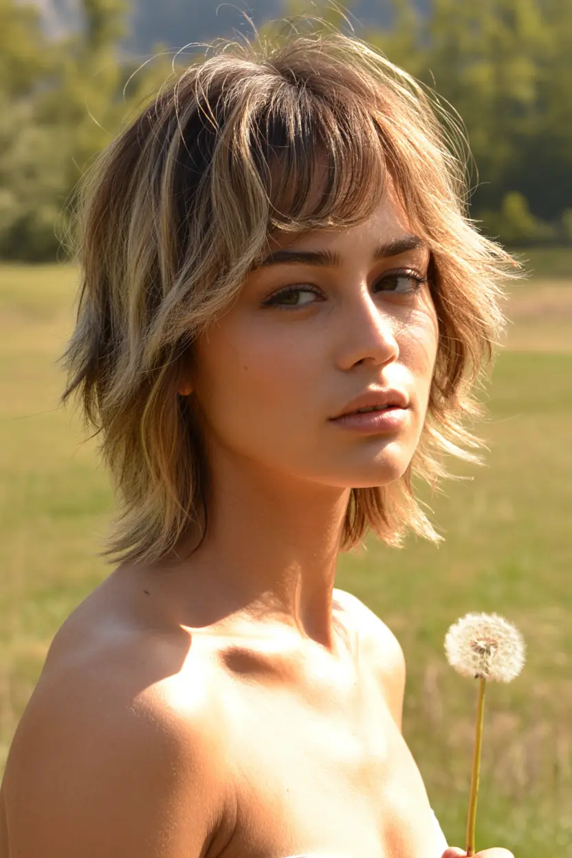 7. choppy wolf cut with bangs