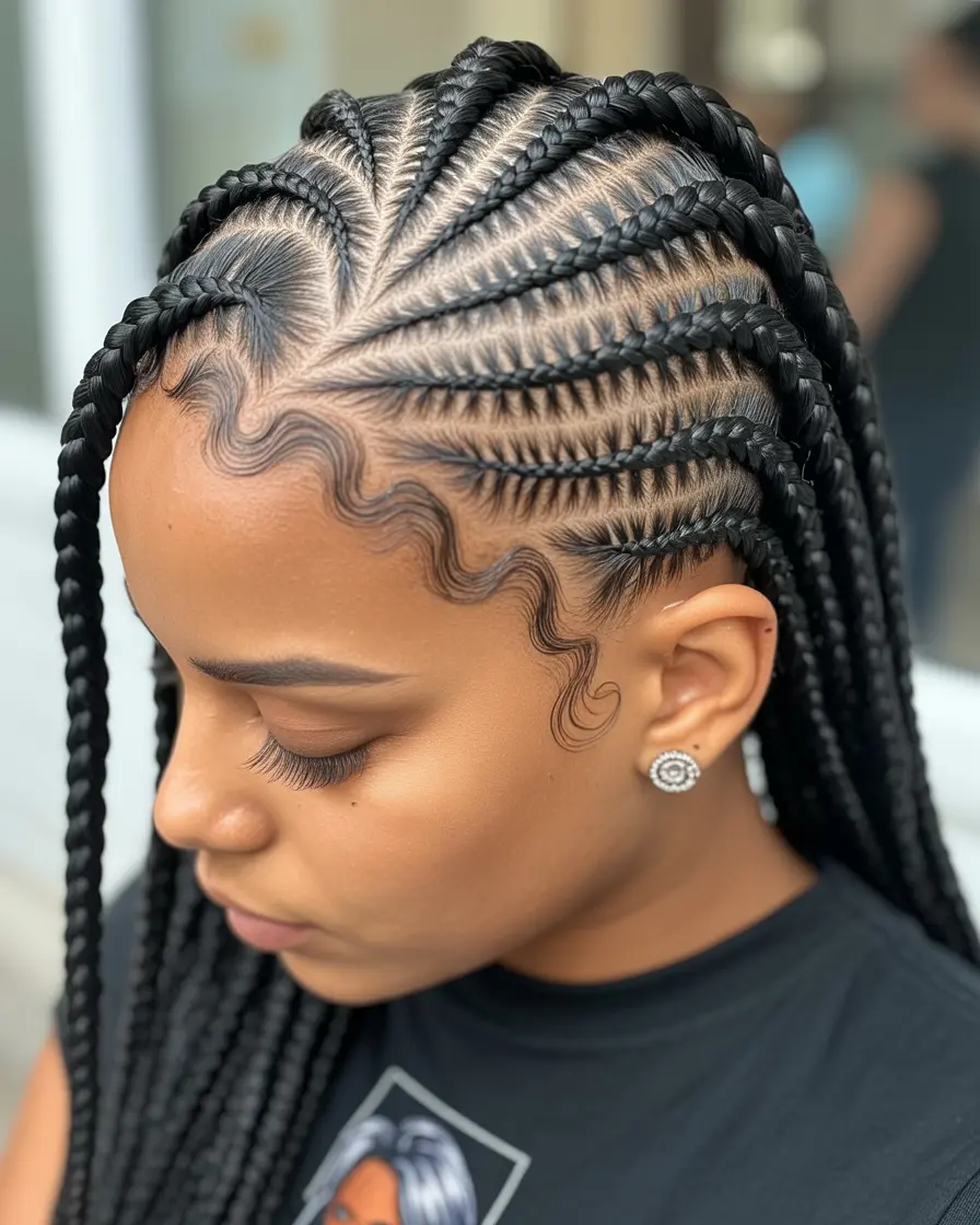 7.curved stitch braid design