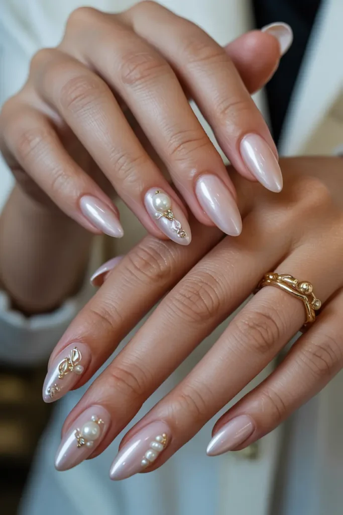 8. Almond Nails with 3D Charms