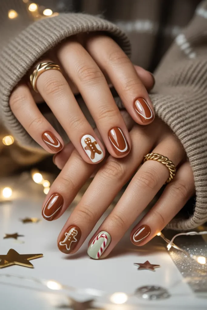 8. Gingerbread Man Nail Design
